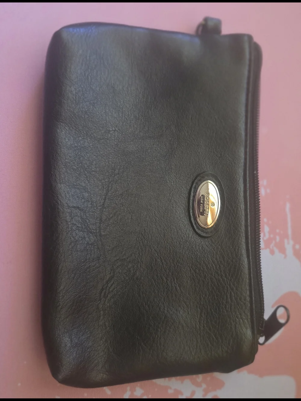 Rosetti Black Faux Leather Zip Pouch with Gold Oval Logo